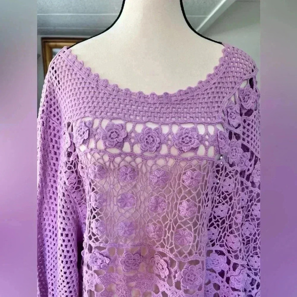 Roamans Floral Crotchet Purple Tunic Cover up Sz 4X - Picture 6 of 14